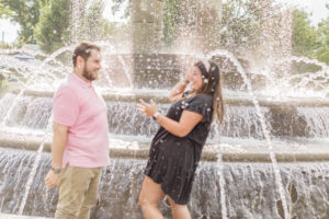 Engagement Photoshoot downtown Cary North Carolina couple splashing