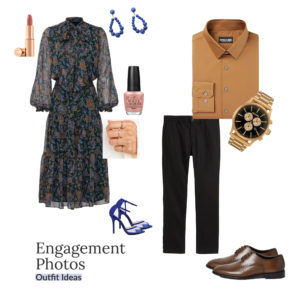 engagement photos outfit ideas mustard and cobalt blue
