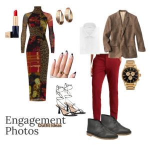 engagement photos outfit ideas brown and red