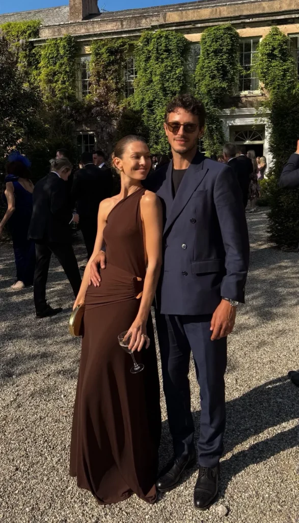 Brown & navy engagement outfit